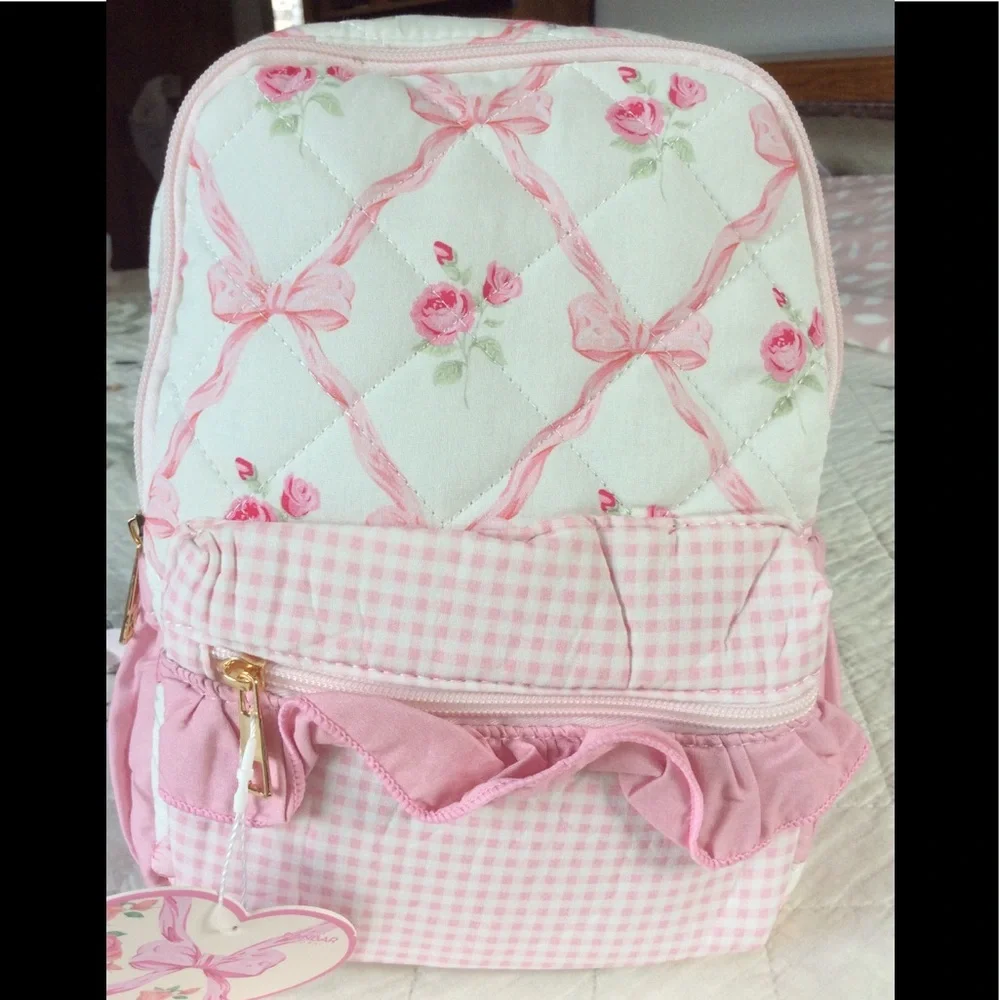 Pink bow floral mini backpack